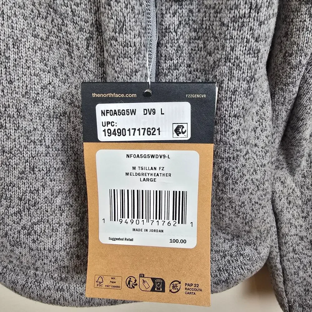 The North Face Mens Size L Tsillan Full Zip Jacket Meld Grey Heather Fleece Knit